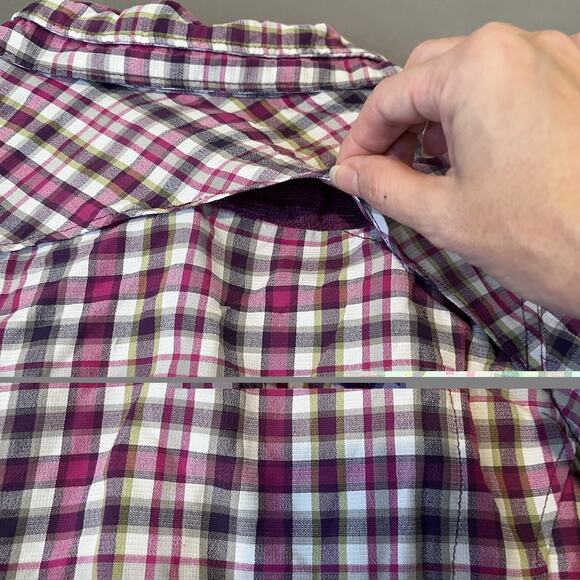 Columbia Women L Button Shirt Plaid Roll Tab Sun Protection Omni-Shade Vented - Picture 6 of 7